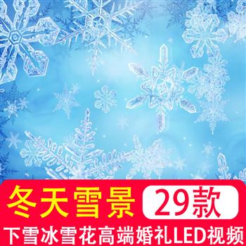 高清夜色冬天雪景下雪冰雪花 高端婚礼LED大屏幕 MP4视频背景素材