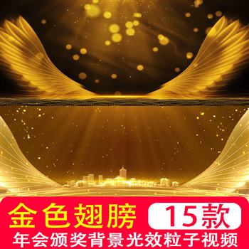 金色粒子天使翅膀年会颁奖背景光效背景启动背景会议背景视频素材