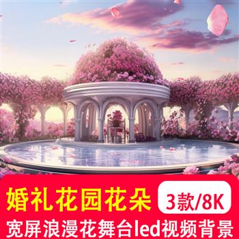 8K宽屏 浪漫婚礼鲜花园花朵舞台LED大屏背景视频情人节七夕VJ制作